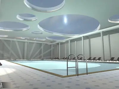 Small pool - interior and props Low-poly 3D model