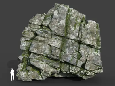 Low poly Mossy Cracked Modular Rock 220112 Low-poly 3D model