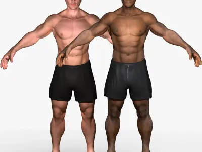 White and African American Male Full Body Collection 3D model