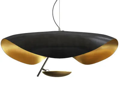 Wrought Iron Hanging Lamp with Gold Foil Shade Low-poly 3D model