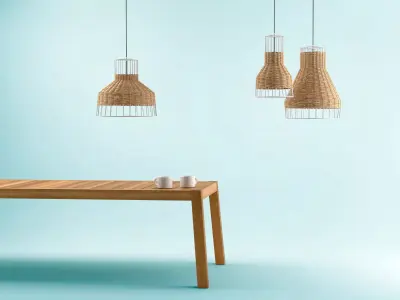 Laika three wicker lamps hanging from ceiling 3D model