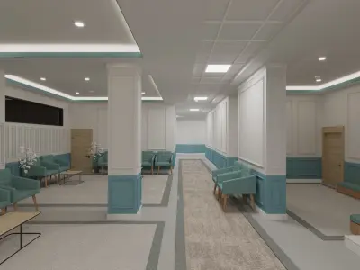Lobby hallway with walls and glass doors 3D model