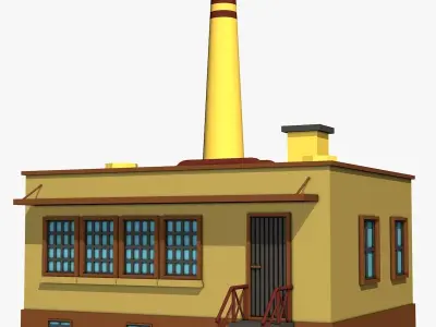 Industrial Factory with Yellow Chimney  Low-poly 3D model