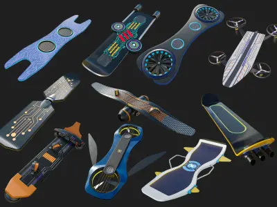  10 Sci Fi Hoverboards All PBR Unity UE Textures 
