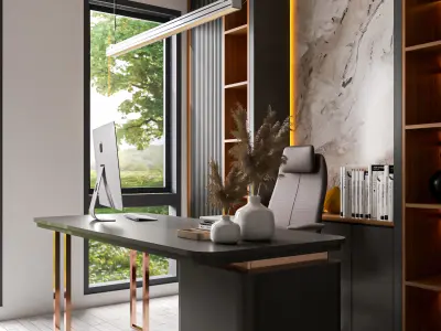 A Luxurious and Functional Home Office Interior Design Low-poly 3D model
