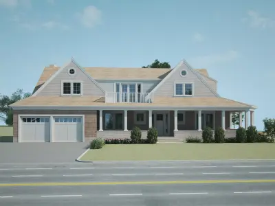 Modern Suburban House Exterior  Residential 3D Model Low-poly 3D model