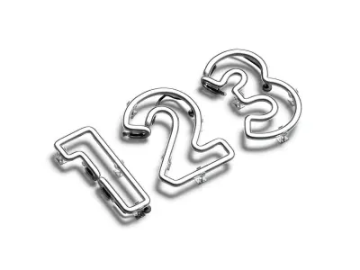 Blue neon number symbols - illuminated led font with numeral 3D model 4
