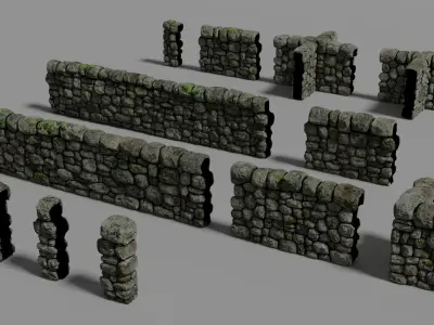 Drystone Wall Modular Low-poly 3D model