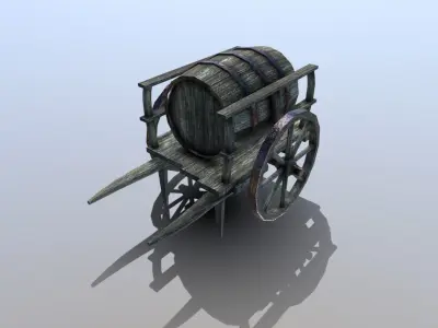 Medieval Barrel Cart Low-poly 3D model