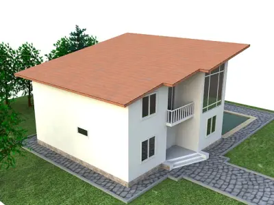 House with swimming pool 3D model purchase