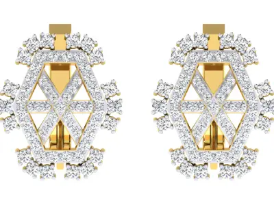 Light Weight Yellow Gold Diamond Earring  -EZ BI-9 3D print model