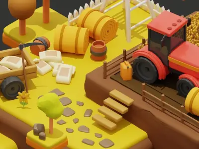 Stylized Wheat Field Environment pack Low-poly 3D model Low-poly 3D model