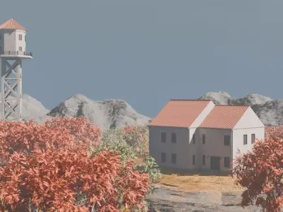 Water Tower Landscape Environment 3D model