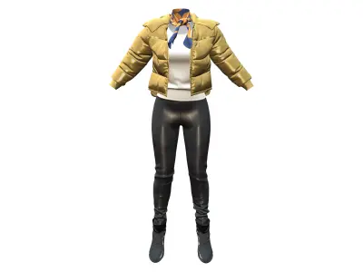 Metallic Padded Jacket Top Pants Boots Neck Tie Outfit Low-poly 3D model