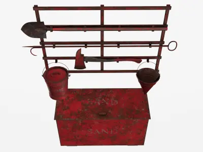Fire fighting equipment wall tools set Low-poly 3D model