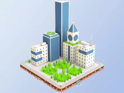 Low Poly City Block Skyscraper Buildings  Low-poly 3D model