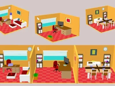 Cartoonish Office Room Interior pack  Low-poly 3D model