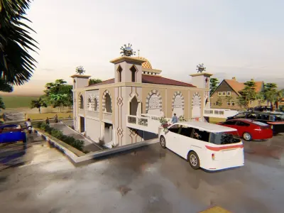 Mosque with garden parking and basement 3D model