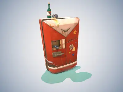 Cartoon indoor props TV electromechanical fan refrigerator radio Low-poly 3D model