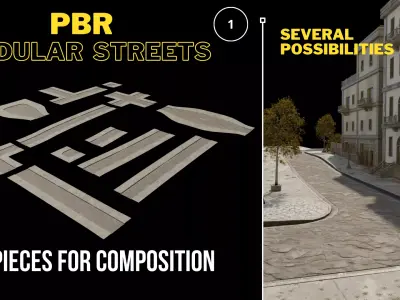 Modular package streets and sidewalks Low-poly 3D model Low-poly 3D model