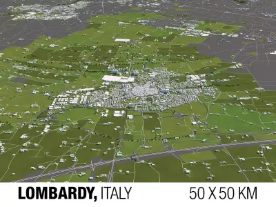 Lombardy Italy 50x50km 3D City Map 3D model