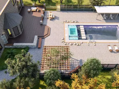 Backyard Design of residential house water pool 3D model
