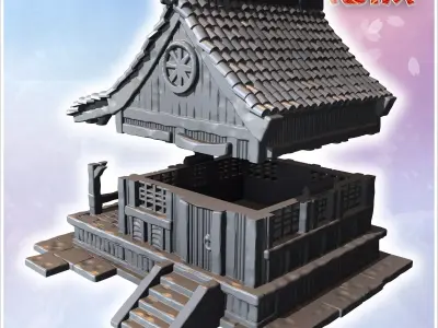 Traditional wooden house with tiled roof large windows and a fro 3D print model