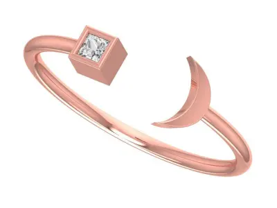 Solitaire Women Half Moon Princess Stone Band Ring 3D print model