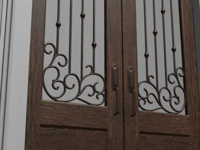 Classic Arch Glass with Panel Main Door 3D model