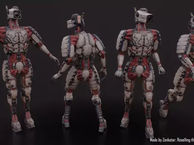 Rigged high-quality sci-fi robot character Low-poly 3D model