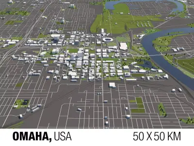 Omaha 50x50km 3D City Map 3D model