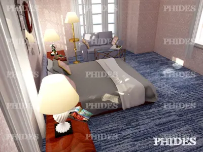 Bedroom with night and day lighting 3D model