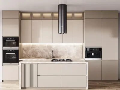 Kitchen007 modern kitchen with cabinets and wooden floors Low-poly 3D model