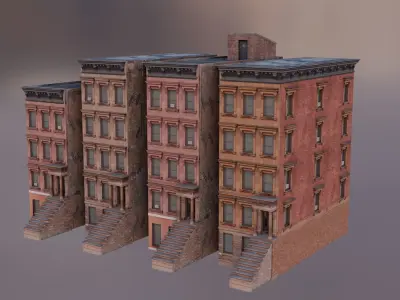 Cozy Autumn Brooklyn Neighbourhood Kit Low-poly 3D model