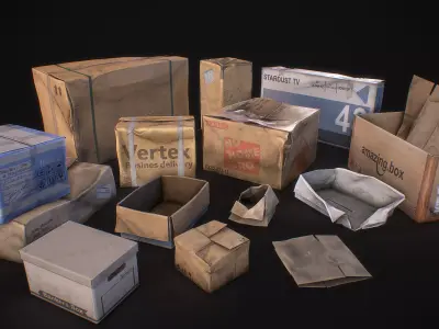 Old Cardboard Pack Low-poly 3D model