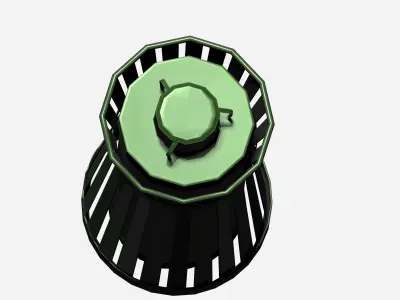 Green circular cage type trash can with tap cover Low-poly 3D model
