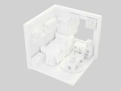 Lowpoly cute monster bedroom Low-poly 3D model