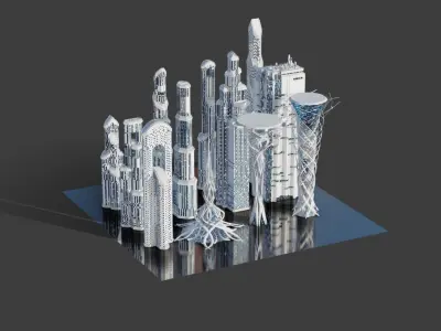 Futuristic Skyscrapers 3D Model Low-poly 3D model