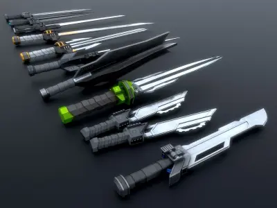 cyberpunk swords 3D model