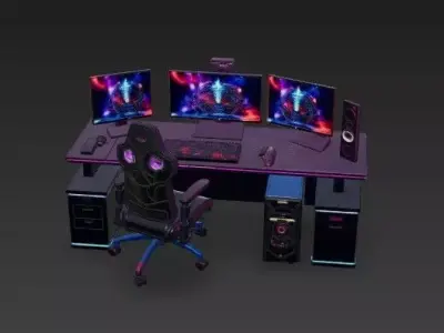 Ultimate RGB Gaming Setup 3D Model -Triple Monitor Station 3D model