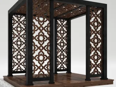 Wood Gazebo pergola Arabic Islamic style Pattern 3D Model Pack