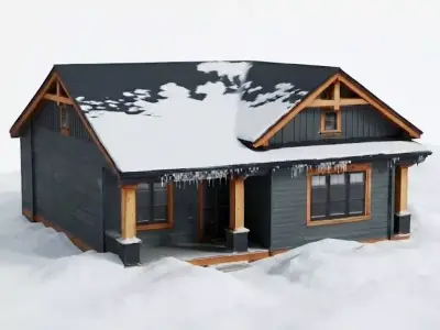 Dramatic Dark Grey Winter Bungalow 3D Model Low-poly 3D model