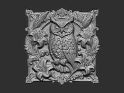 Owl Bas-Relief 3D Model for CNC Carving and 3D Printing 3D print model