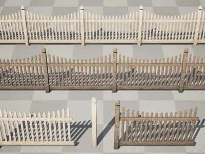 Wooden Fence Dark Light textures pack Low-poly 3D model