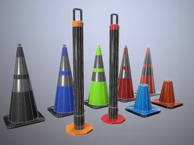 PBR Low poly Traffic cone Pack Low-poly 3D model