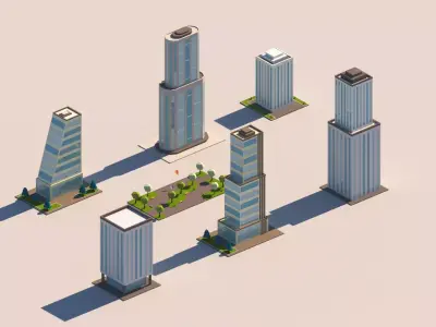 Cartoon Low Poly Tall Buildings Package Low-poly 3D model