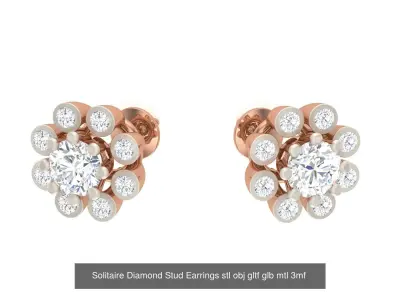10 Solitaire Diamond Stud Earrings stl obj gltf glb mtl 3mf 3D Model Pack