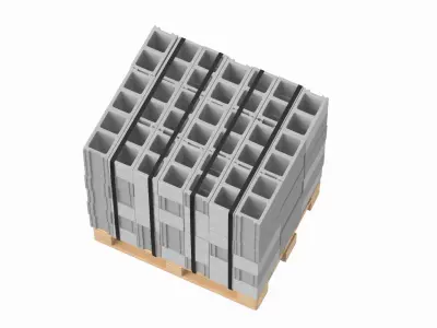 Cinder Blocks On Wooden Pallet 3D model