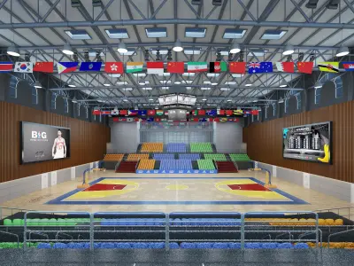 Modern Indoor Basketball Stadium Gymnasium  Low-poly 3D model