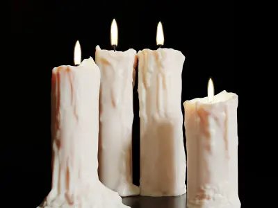 Four melted candles Pack 3D model 3D model